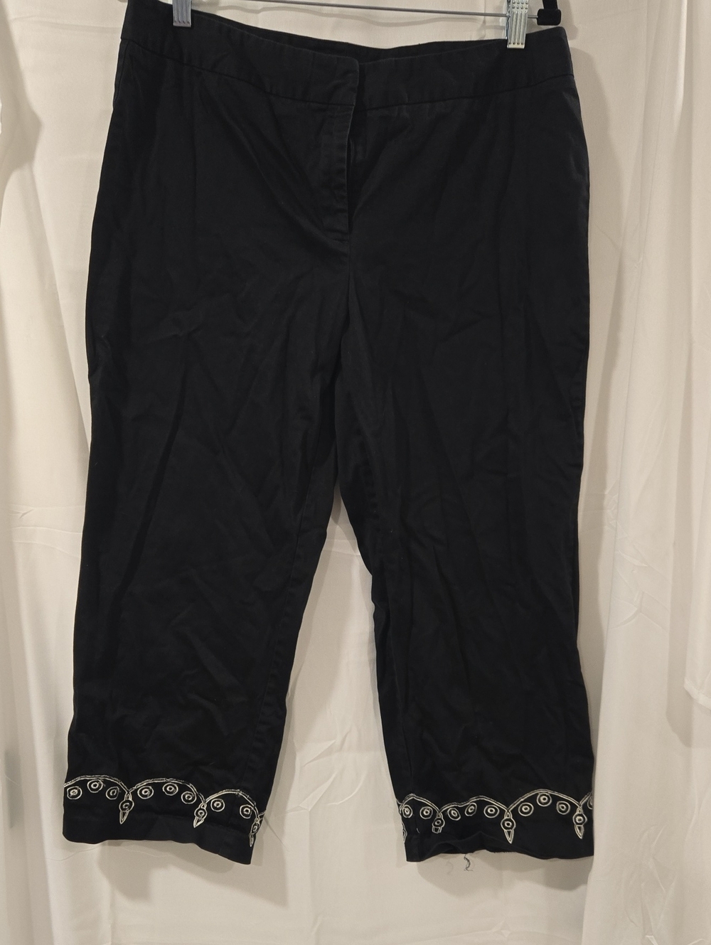Vintage RQT Embroidered Hem Black Cotton Stretch Trousers
